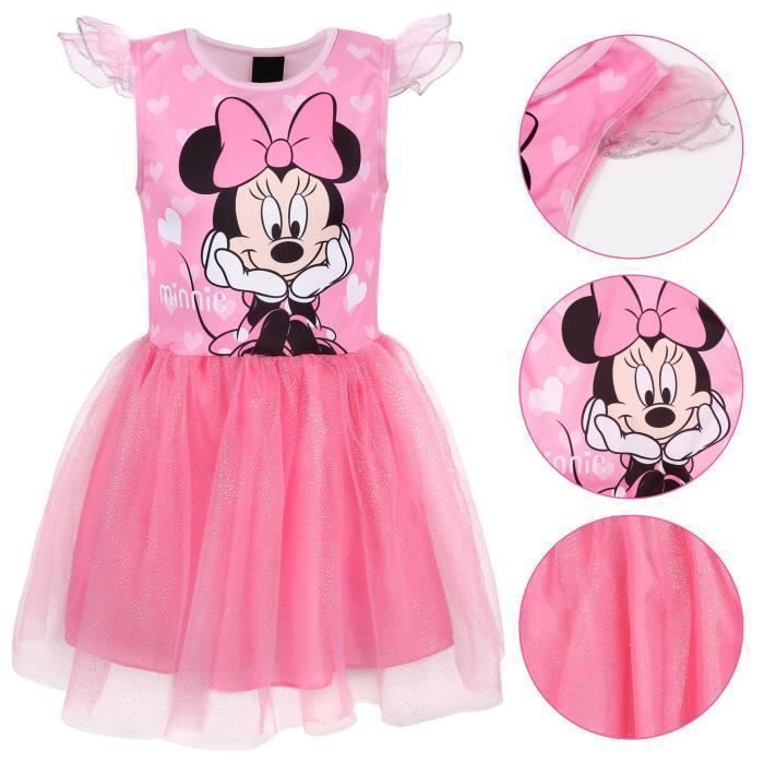 DISNEY Minnie Mouse Robe rose avec tulle a manches courtes robe pour fille