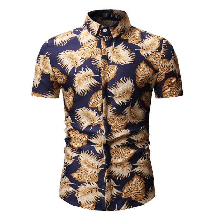 Chemisette Homme Manches Courtes Chemise Casual Masculine Jaune