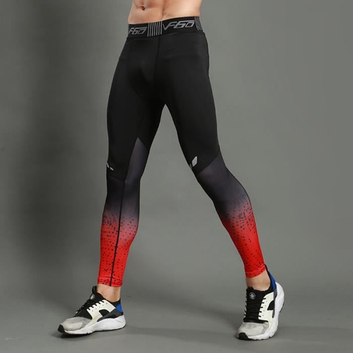 Leggings de sport pour homme Pantalon de compression de fitness rouge Respirant et a sechage rapide