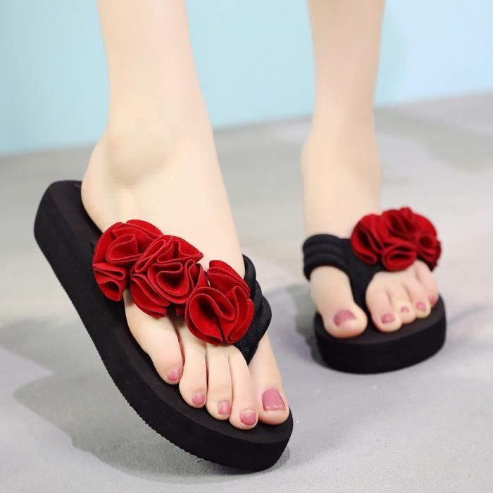 Tongs Compensées Femmes Avec Mémoire De Forme - Semelle épaisse Confortable, Design élégant Pour L'été, Plage, Vacances