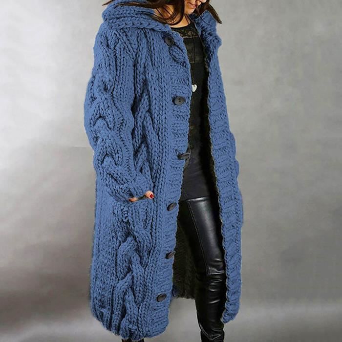 Cardigan à capuche femme grande taille pull poche simple boutonnage manches longues manteau CYR201109482BUXL