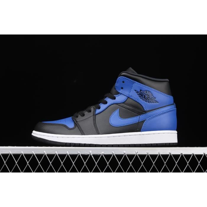 Air Jordan 1 Mid AJ1 noir et bleu chaussures de sport pour hommes et femmes  chaussures de basket-ball en plein air Bleu foncé 