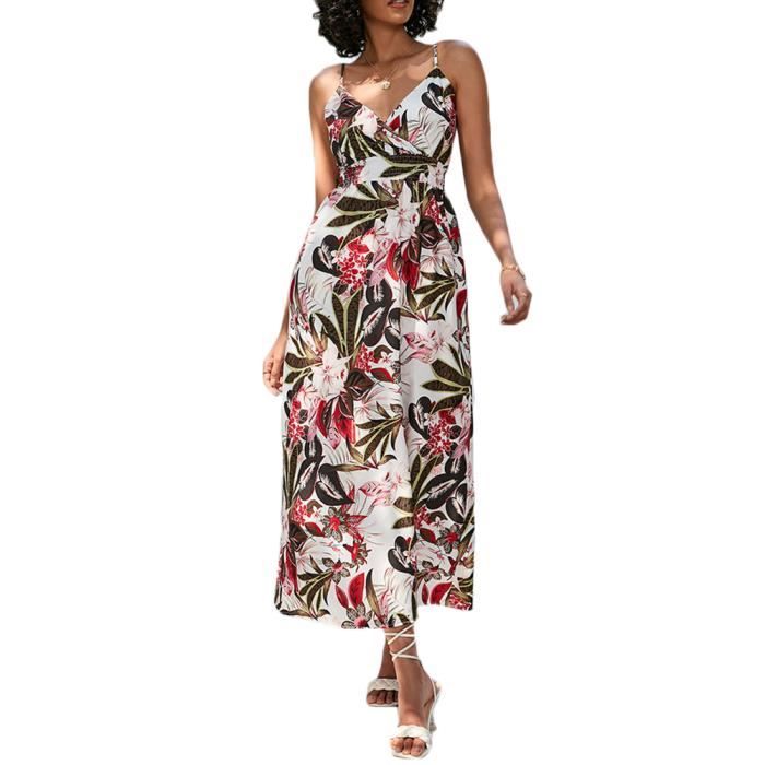 Robe Longue Bohème Femme Été - Taille Haute Col V Bretelles - Style Chic Plage & Soirée