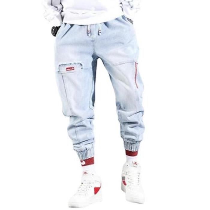 Hommes Jeans Cargo Multi-Poches Hip Hop Jogging Pantalons Streetwear Crayon Jeans