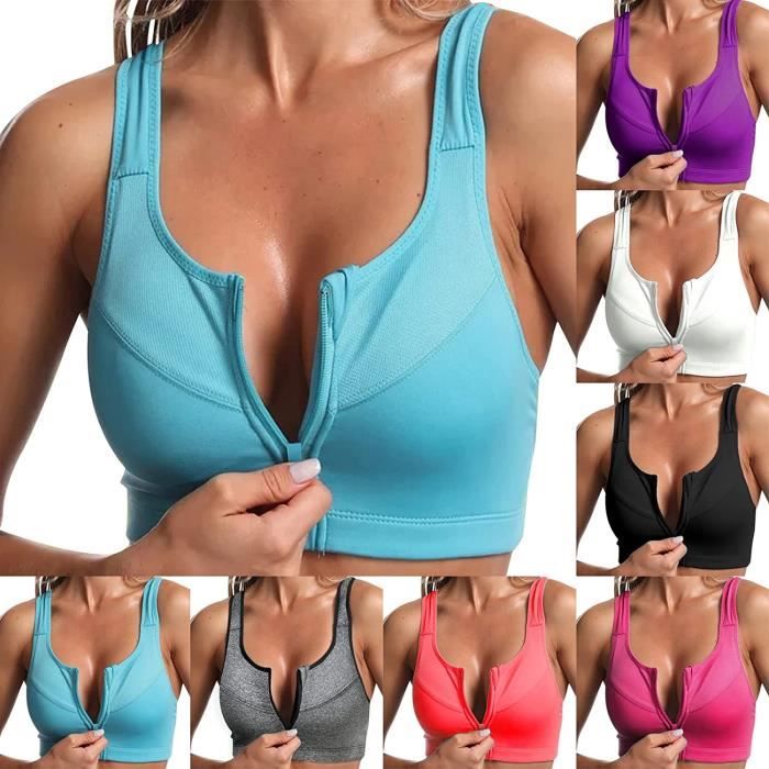 Soutien-Gorge De Sport Femme Zippée Devant Push Up - Brassière Fitness Yoga Jogging Avec Coussinets Amovibles