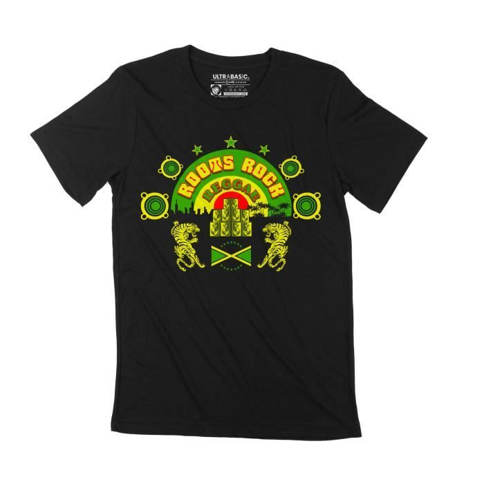 Homme Tee-Shirt Musique Reggae Roots Rock – Reggae Roots Rock Music – T-Shirt Vintage Noir
