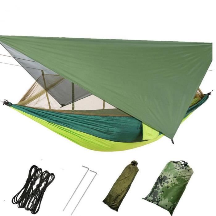 Hamac de randonnée durable Hamac de camping portable avec couvercle de pluie moustiquaire vert foncé vert foncé