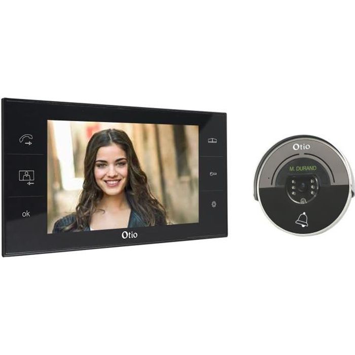 Portier vidéo OTIO VisiHome avec mémoire interne - 2 fils - Vision nocturne - Noir
