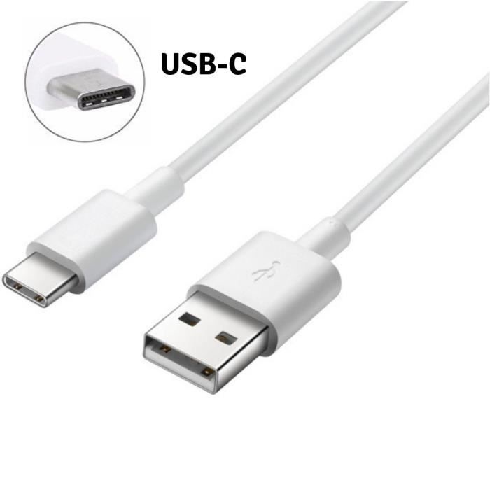 Câble de charge rapide USB type C blanc nylon pour mobile Xiaomi MI Mix 2S 1m 