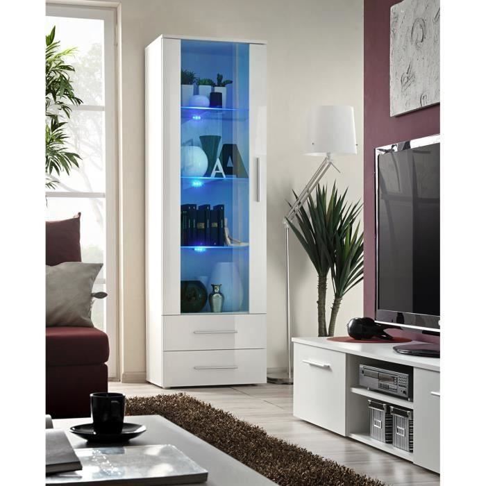 Vitrine NEO I design, façades blanches brillantes + LED. Meuble moderne et tendance pour votre salon. 40 Blanc