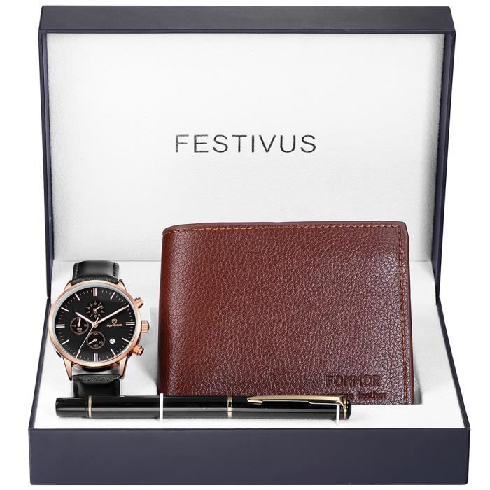 TCEPFS Montre Coffret Cadeau Bo/îte Hommes Portefeuilles Montre Sungalsses Coffret Cadeau Hommes PU Learther Montres Top Marque De Montre /À Quartz Montre pour Homme