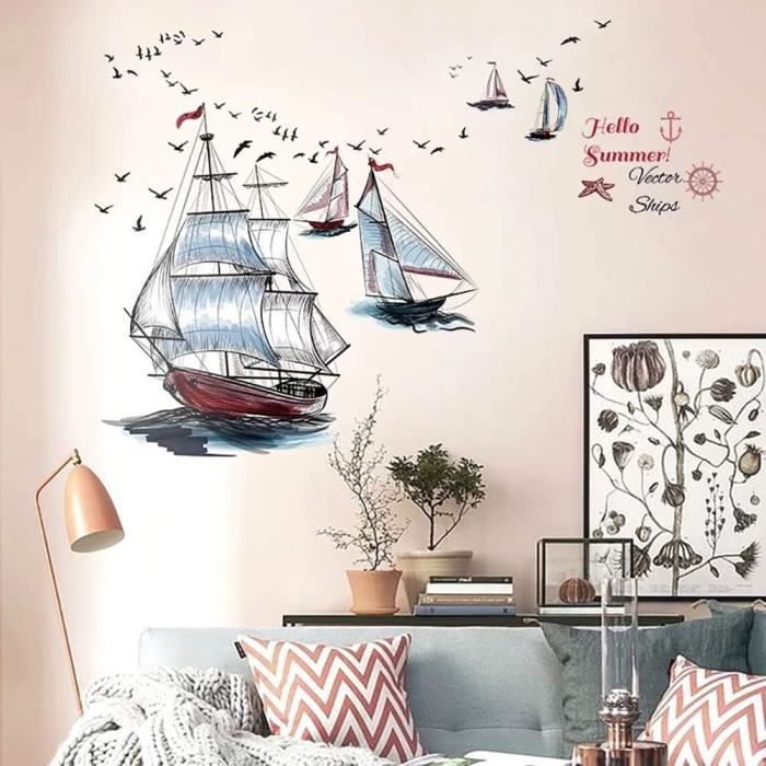 Autocollant Mural Bateau Pirate Sur île - Sticker Vinyle Déco Chambre Garçon - Noir - 29x42cm - 7