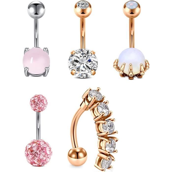 Incaton Piercing Nombril 14 Gauge Piercing au Nombril Piercing Bijoux Femme Argent Or Rose 68
