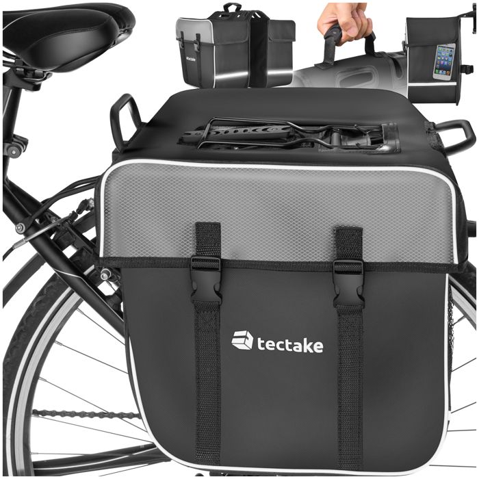 TECTAKE Sachoche de vélo GEORG Imperméable Volume de 35 l à fixer au porte-baggages - Noir