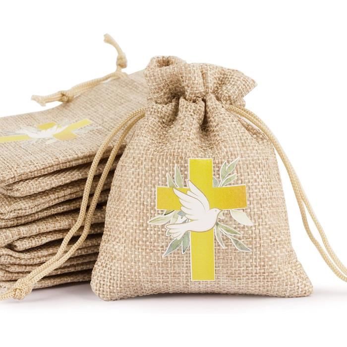 24Pcs Sachet Dragée Jute Pochette Communion Baptême 8X10Cm Toile
