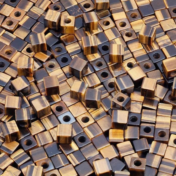 10 Perles En Oeil De Tigre - Forme Cube Allongé Aux Bords Arrondis - Pierre Naturelle