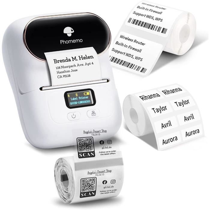 Phomemo M110 Imprimante D'éTiquettes Bluetooth Portable Thermique Etiqueteuse Compatible iOS et Android, Convient Pour Bureau, Transport, CâBle, Boutique, Code à Barres