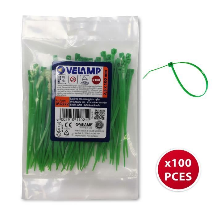 Collier De Serrage - Circlip - Serre-câbles verts en nylon 2,5 x 100 - 100 pièces
