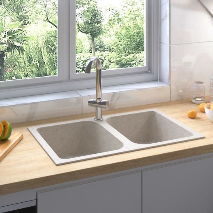 VidaXL Évier 2 Lavabos Granit
