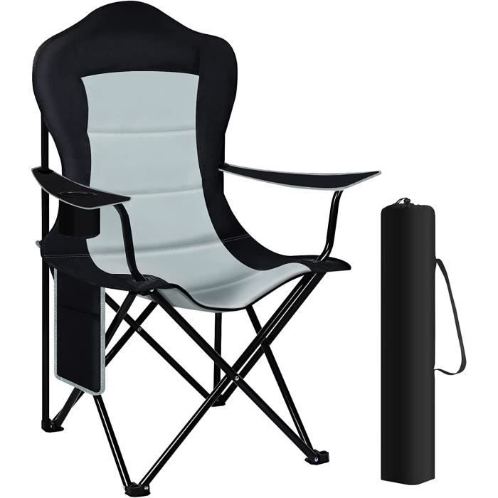 woltu chaise de camping pliable et portable, chaise de pêche, chaise plage légère, chaise de jardin exterieur, noir+gris clair