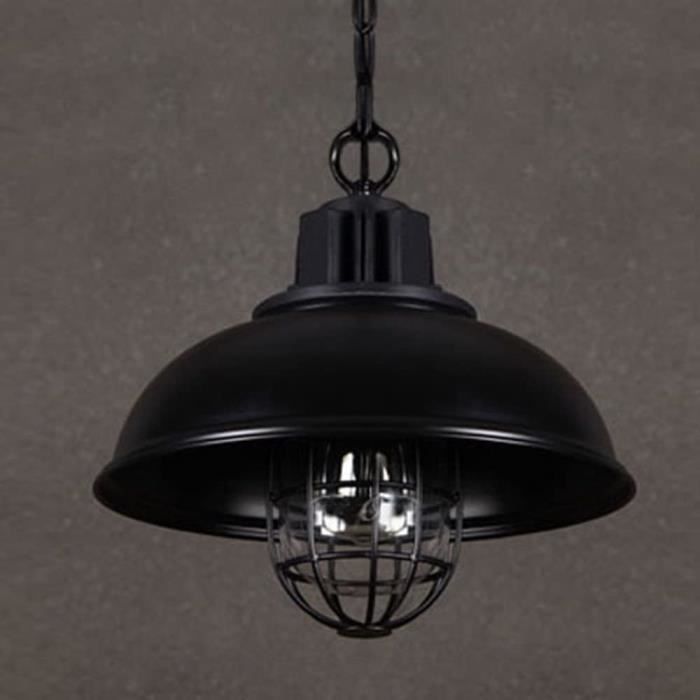 Lustre Pendentif Style Campagne - Fer Forgé Noir - Hauteur Réglable - E14
