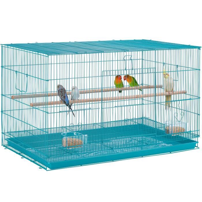Comparer les prix de Yaheetech Grande Cage à Oiseaux empilable avec perchoirs 77,5 x 46 x 46,5 cm Bleu Sarcelle