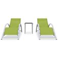 FR Life518331 &Moderne Lot de 2 Bain de soleil avec table - Fauteuil relax - Fauteuil Chaise Jardin - Aluminium Vert-1