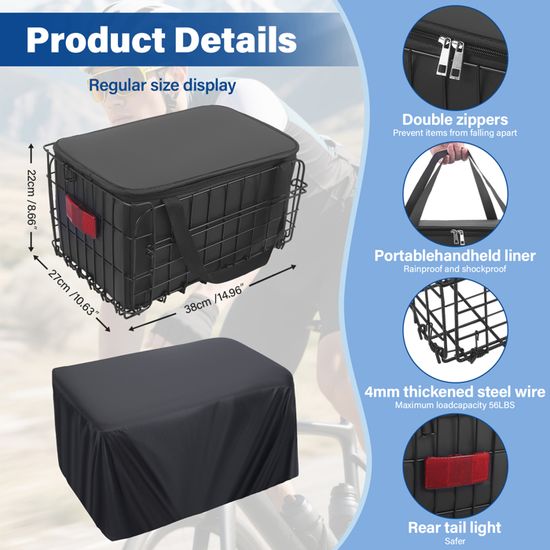 Panier Arrière Pliable Pour Vélo - Grand, Noir, Fixation Sur Porte-bagages