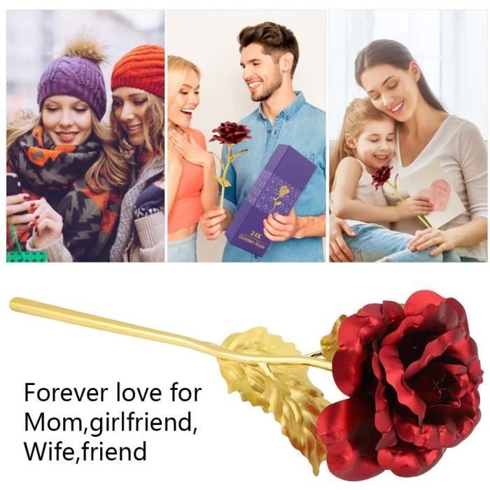 Rose En Or 24K – Véritable Feuille D’or, Tige 25 Cm, Boîte Cadeau, Pour Saint-Valentin, Anniversaire, Fête Des Mères