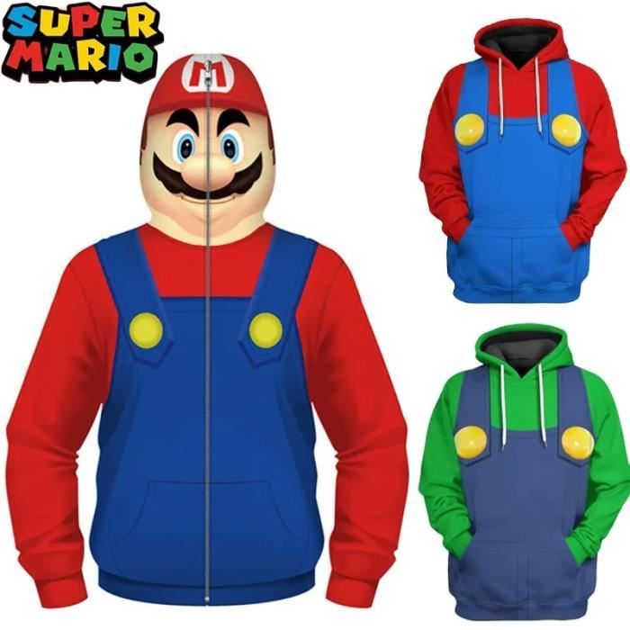 Mario Bros 01 L Sweat a capuche zippe Super Mario Bros pour hommes et femmes Sweat shirt tendance Mode Cdiscount Jeux Jouets