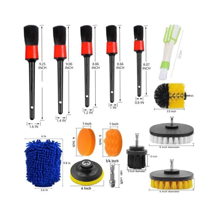 Kit De Nettoyage Voiture 31 Pièces - Brosse Pour Perceuse, éponges, Chiffons Microfibre, Sac De Transport - Intérieur Et Extérieur