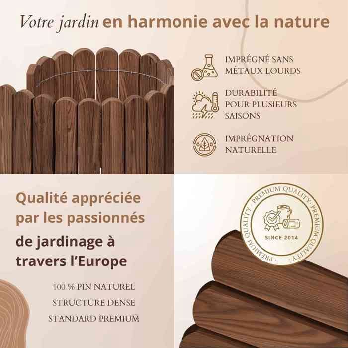 Bordure Jardin Floranica Rollborder II - Pin Imprégné 200x40cm - Clôture Flexible Raccourcissable Nature
