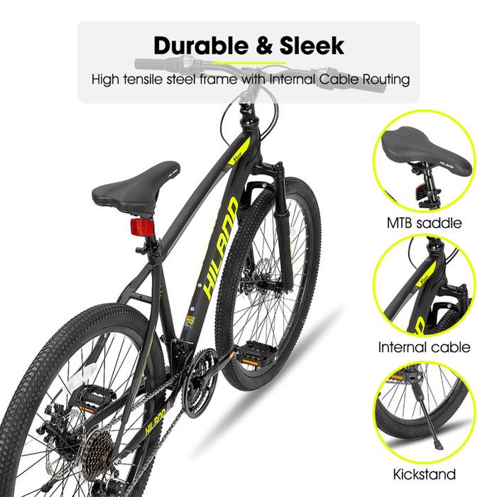 HILAND VTT 26 Pouces Tout Terrain Velo 21 Vitesses avec Cadre en Acier Velo de Montagne avec Fourche a Suspension Jaune Cdiscount Sport