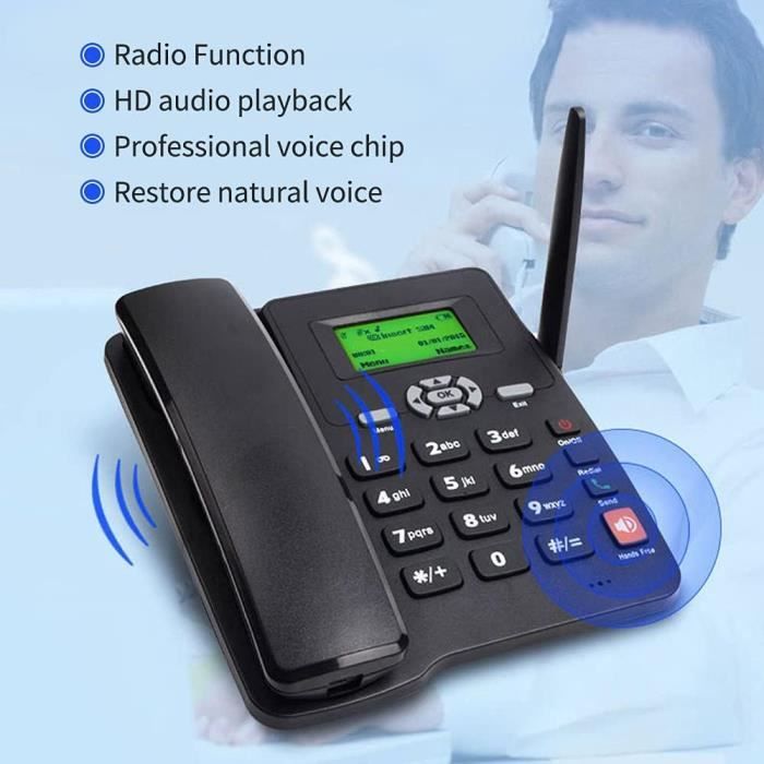 Funien Téléphone Fixe Sans Fil Double SIM 2G Avec Antenne Externe, Radio Et Réveil - Parfait Pour La Maison