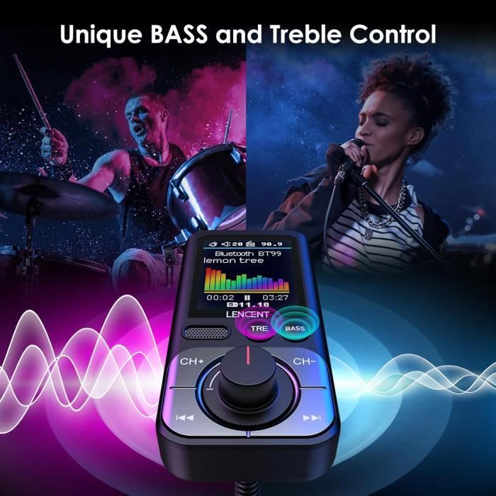 Transmetteur FM Bluetooth 5.3 Pour Voiture - Charge Rapide PD30W/QC3.0 - Joystick & Rétroéclairage LED - CIRYCASE