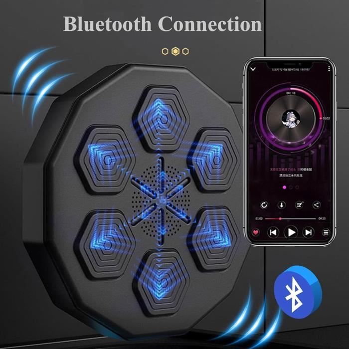Machine De Boxe Musicale Bluetooth Murale Rechargeable - 3 Vitesses, Lumières LED, Gants Inclus - Cadeau Top Enfant (Noir)