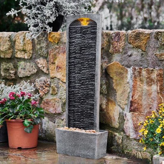Fontaine de jardin cascade Teamson Home finition pierre noir/gris