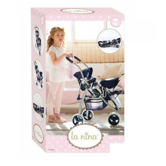 Poussette Double pour Poup e La Nina R f 60421 Bleu Rose Jouet