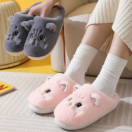 Pantoufles Pour Femmes En Fausse Fourrure - Confortables, Chaudes Et Antidérapantes, Taille 39, Motif Chat Mignon - 6