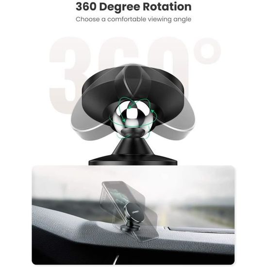 Support Téléphone Voiture Magnétique Rotatif 360° - Double Fixation (adhésif/ventouse), Aimant Puissant 5kg