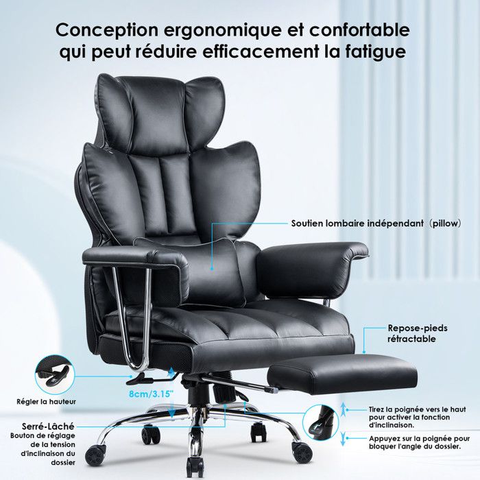 rattantree Fauteuil de Bureau avec Repose-Pieds Télescopique, Chaise