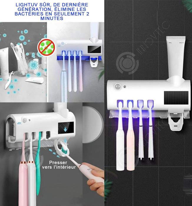 Distributeur De Dentifrice, Porte Brosse Dent Mural, Distributeur Dentifrice avec Désinfection UV, Porte Brosse à Dents avec 5 Fentes pour Brosse à Dents, Support Brosse A Dent pour Salle d'eau Salle Distributeur De Dentifrice, Porte Brosse Dent Mural, Distributeur Dentifrice avec Désinfection UV, Porte Brosse à Dents avec 5 Fentes pour Brosse à Dents, Support Brosse A Dent pour Salle d'eau Salle