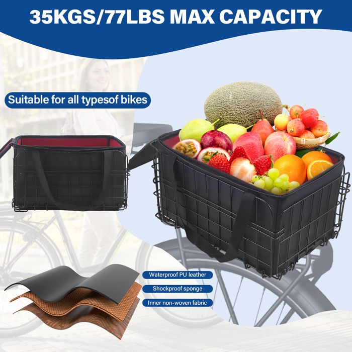 Panier Vélo Arrière Pliable 60 L – Doublure Imperméable, Porte Jusqu’à 25 Kg – Parfait Pour Courses Et Animaux !