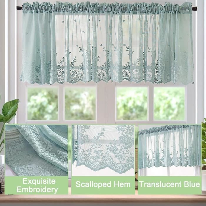 Rideau Brise-bise Dentelle 130x41 Cm - Voilage Court Pour Petite Fenêtre, Cuisine, Salon - Blanc Délicat