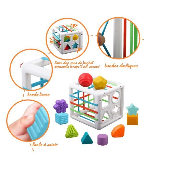 Empilables avec Hochet,Jouet Souple Bébé,Montessori Cube d'activité Bébé Module Motricité