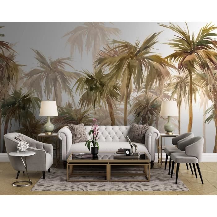 Papier Peint Jungle 350x250cm style 3D Jungle Tropiques Palmiers ...