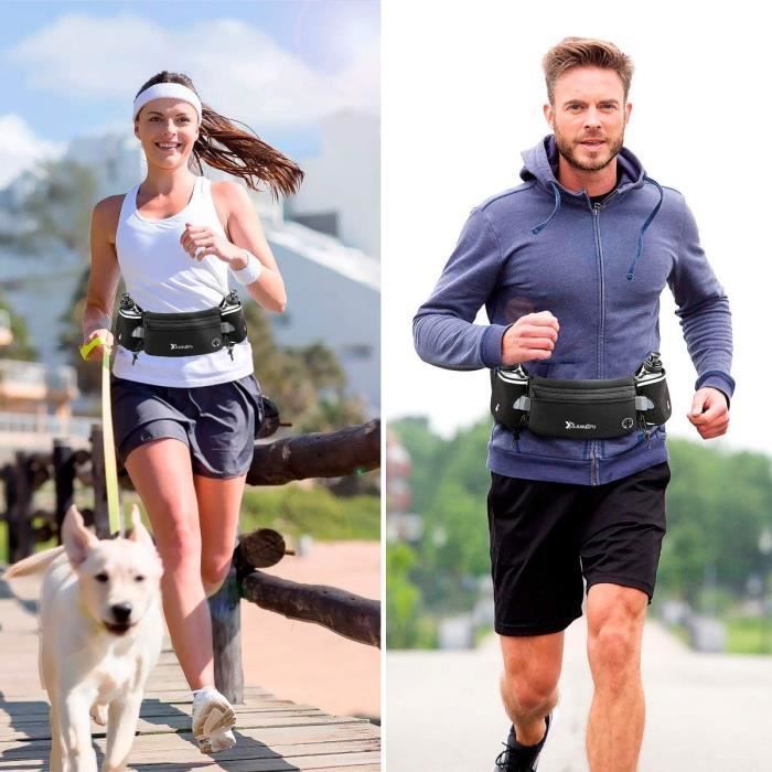 Running Sac Ceinture De Sport Multifonction avec 2 Bouteille 175ml Porte bidon Sac Etanche Emplacement pour Bouteille