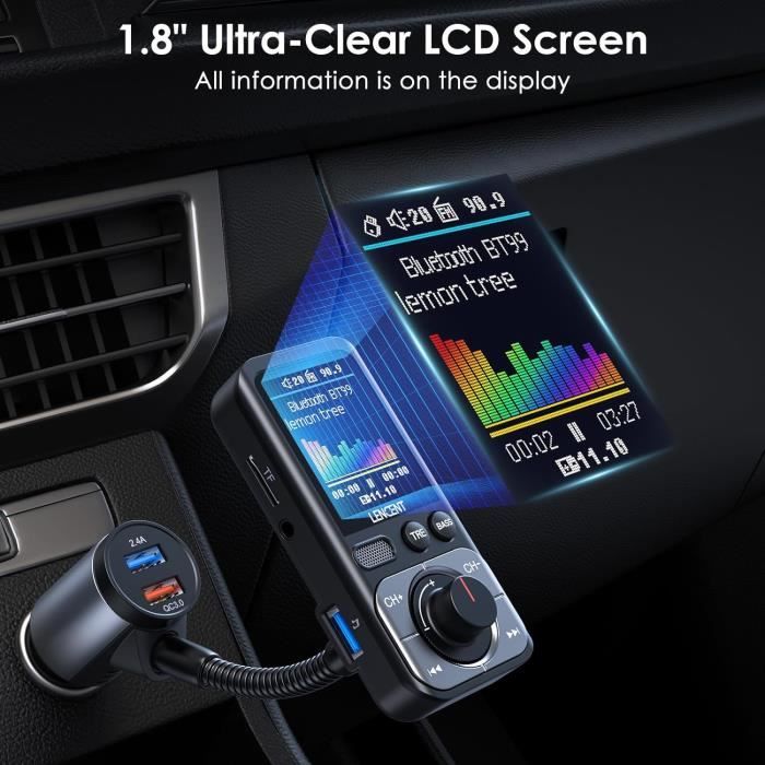 Transmetteur FM Bluetooth, Chargeur Allume-Cigare USB / USB-C, Kit Main Libre Multifonction - 4smarts - Français