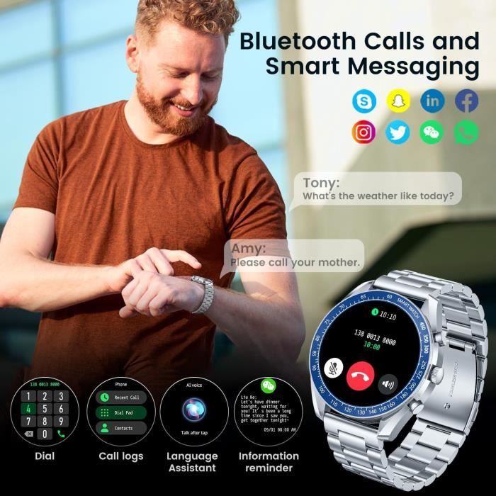 NONGAMX Montre Connectée Homme – Écran Tactile 1,39 Pouces, Bracelet Brun Sport Étanche, Idéal Pour Smartphone