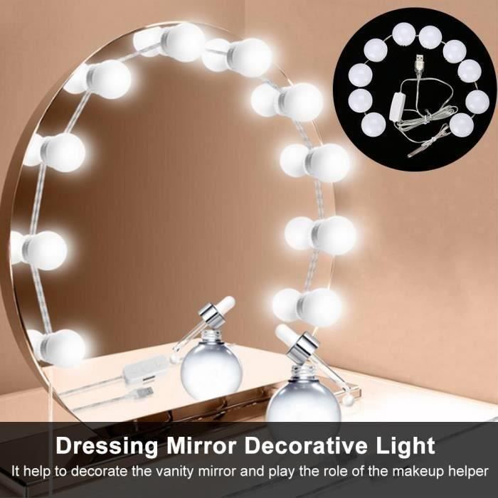 Ywei 10 LED ampoule de Dimmable pour miroir de maquillage Kit de Lumière  pour Coiffeuse Miroir,Salle de Bain(lumière chaude- froide